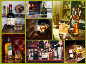 A collage of Irish whiskeys