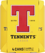 Tennents Lager 4 Pack (44cl Cans) M. and J. Gleeson Ltd (Beer a/c) 40117 BEER